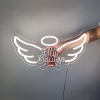 Mi Bautizo Neon Sign For Baptism Decorations Wall Decor Angel Wings Mi Bautizo 177 92 Inches Led Neon Sign Mi Bautizo Sign