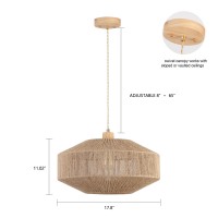 Hchunqjor Coastal Large Woven Pendant Light Fixture 17.8 Inch One-Light Adjustable Natural Hemp Rope Cage Pendant Lighting For Kitchen Island Dining Room Living Room Farmhouse