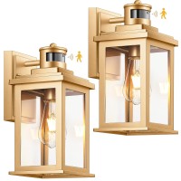 Vianis Motion Sensor Outdoor Wall Lights Sconce 2 Pack Dusk To Dawn Outdoor Light Fixture Lantern Gold Waterproof Outdoor Moti