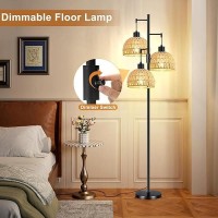 Qiyizm Dimmable Floor Lamp For Living Room Bedroom Boho Rattan Tree 3 Lights Floor Lights Industrial Black Farmhouse Standing La