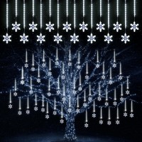 Enhon 2 Pack Meteor Shower Snowflake Lights Outdoor With Timer, Total 480 Led 12In 16 Tube Connectable Waterproof Meteor Rain Drop Christmas Light With Snowflake For Xmas Tree Roof Garden (Cool White)