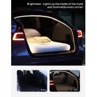 TPARTS Trunk LED Strip for Tesla Model Y illuminates the trunk and creates a sense of ambiance The light turns on when the trunk is open for convenience it wont turn on in daylight