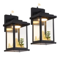 Teblampue Dusk To Dawn Outdoor Porch Lights 2 Pack, Modern Black Exterior Wall Sconce For House, Waterproof Anti-Rust Wall Lantern With Rockery Decoration For Garage Corridor