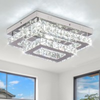 Finktonglan Led Crystal Ceiling Light Modern Flush Mount Rectangular Ceiling Lamp K9 Stainless Steel Ceiling Lights Fixture Chan