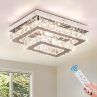 Finktonglan Crystal Led Ceiling Light Modern Rectangular Ceiling Lamp K9 Stainless Steel Flush Mount Chandelier Ceiling Lights F