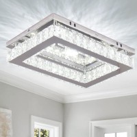 Finktonglan Led Crystal Ceiling Light Modern Rectangular Ceiling Lamp K9 Stainless Steel Flush Mount Ceiling Lights Fixture Chan