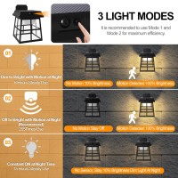 Fudesy Solar Wall Lantern Outdoor With 3 Modes, Wireless Dusk To Dawn Motion Sensor Led Sconce Light, Waterproof Exterior Porch Light Fixture Security Lamp For Patio Garage Yard, 3000K Warm White