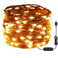 Ruichen Usb Plug In Fairy Lights Copper Wire 33 Ft 100 Led Starry String Lights With On/Off Switch, Warm White