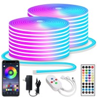 Segrass 100Ft Led Neon Lights With Remote App Control Ip65 Waterproof Flexible Neon Led Strip Lights 24V Rgb Led Neon Rope Lights For Bedroom Room Outdoors Decor(2 Rolls Of 50Ft