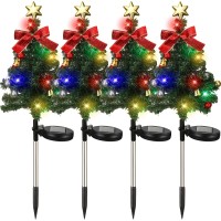 Vihose 4 Pcs Solar Christmas Tree Lights Waterproof For Outdoor Decorations, 12 Led Lights Pathway Solar Xmas Garden Stake Lights With Constant And Flashing Modes For Outdoor Patio Yard Garden