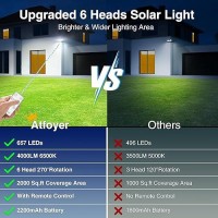 Atfoyer Solar Outdoor Lights 326 Led 4000Lm 5 Heads Motion Sensor Outdoor Lights With Remote Security Light With Ip65 Waterproo