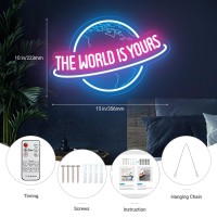 The World Is Yours Neon Sign With Remote Dimmer Ice Blue Pink Planet Led Neon Light Lamp For Wall Decor Man Cave Home Bar Game