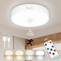 Toowell Rechargeable Motion Sensor Light With Remote Battery Operated Ceiling Light 5 Brightness 4 Color Temperature Dimmable