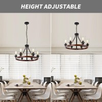 Lanhall 6Light Farmhose Chandelier For Dining Room Light Fixture Faux Wood Kitchen Pendant Light Round Rustic Ceiling Hanging L