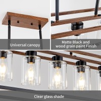 Hccz 5 Light Black Dining Room Light Fixture Over Table Faux Wood Farmhouse Chandelier Rectangle Pendent Lighting For Kitchen Li