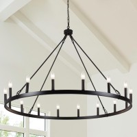 Black Wagon Wheel Chandelier 16 Lights 47-Inch Extra Large Farmhouse Chandelier For Dining Room Light Fixture Hanging Round Pendant Outdoor Chandeliers For High Ceilings Porch Living Room Entryway