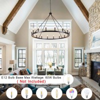 Black Wagon Wheel Chandelier 16 Lights 47-Inch Extra Large Farmhouse Chandelier For Dining Room Light Fixture Hanging Round Pendant Outdoor Chandeliers For High Ceilings Porch Living Room Entryway