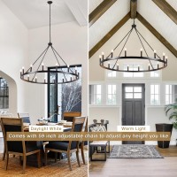 Black Wagon Wheel Chandelier 16 Lights 47-Inch Extra Large Farmhouse Chandelier For Dining Room Light Fixture Hanging Round Pendant Outdoor Chandeliers For High Ceilings Porch Living Room Entryway