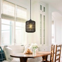 Bnhhlz Rattan Pendant Light Fixtures, 6.69'' Black Pendant Lights Kitchen Island Farmhouse Wicker Light Fixture Boho Hanging Lamp For Living Room Dining Room Foyer (2Pack)