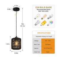 Bnhhlz Rattan Pendant Light Fixtures, 6.69'' Black Pendant Lights Kitchen Island Farmhouse Wicker Light Fixture Boho Hanging Lamp For Living Room Dining Room Foyer (2Pack)