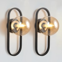 Wall Sconces Set Of Two Matte Black Wall Lamp Sconces Wall Lighting With Amber Globe Glass Shade Wall Lights Sconces Wall Decor