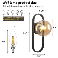 Wall Sconces Set Of Two Matte Black Wall Lamp Sconces Wall Lighting With Amber Globe Glass Shade Wall Lights Sconces Wall Decor