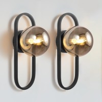 Wall Sconces Set Of Two Matte Black Wall Lamp Sconces Wall Lighting With Grey Globe Glass Shade Wall Lights Sconces Wall Decor S