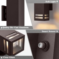 Shimr Dusk To Dawn Outdoor Wall Lights 2 Pack Exterior Lighting Fixtures With Oil Rubbed Bronze Finish Square Outdoor Sconce L