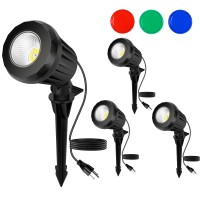 Holeva Rgb Led Landscape Spotlights 2700K Warm White Outdoor Spot Lights With 3 Multicolor Lenses Ip67 Waterproof 120V Plugi