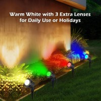 Holeva Rgb Led Landscape Spotlights 2700K Warm White Outdoor Spot Lights With 3 Multicolor Lenses Ip67 Waterproof 120V Plugi