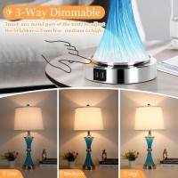 Set Of 2 Blue Crystal Bedroom Table Lamps With 2 Usb Charging Ports 3Way Dimmable Touch Control Coastal Bedside Lamp Modern N