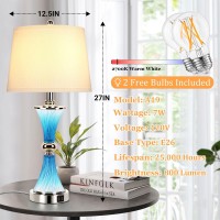 Set Of 2 Blue Crystal Bedroom Table Lamps With 2 Usb Charging Ports 3Way Dimmable Touch Control Coastal Bedside Lamp Modern N