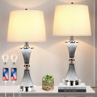 Touch Control Table Lamps For Living Room 3Way Dimmable Grey Crystal Bedside Lamps With 2 Usb Ports Set Of 2 Crystal Nightsta