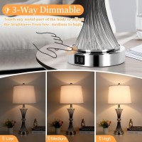 Touch Control Table Lamps For Living Room 3Way Dimmable Grey Crystal Bedside Lamps With 2 Usb Ports Set Of 2 Crystal Nightsta