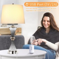 Touch Control Table Lamps For Living Room 3Way Dimmable Grey Crystal Bedside Lamps With 2 Usb Ports Set Of 2 Crystal Nightsta