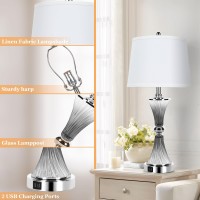 Touch Control Table Lamps For Living Room 3Way Dimmable Grey Crystal Bedside Lamps With 2 Usb Ports Set Of 2 Crystal Nightsta