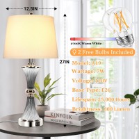 Touch Control Table Lamps For Living Room 3Way Dimmable Grey Crystal Bedside Lamps With 2 Usb Ports Set Of 2 Crystal Nightsta