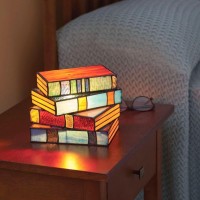 Firulab Stained Glass Stacked Books Lamp | Resin Colorful Stacked Books Night Light | Novelty Lighting Book Stacking Lamps | Vintage Table Lamp For Bedroom, Living Room, Home Decor