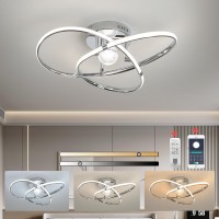 Tongciyu Modern Led Chandelier Ceiling Lights, Remote Control Dimming Chandelier Lighting Fixture Modern Hanging Lamp For Dining Room Bedroom Kitchen D54Cm 32W (Chrome)