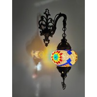 Angora Tonalli Wall Lamp - Small Globe | 100% Handmade In Turkey, Glass, Mediterranean, Turkish Moroccan Mosaic Wall Lamps, Vintage Wall Sconce For Indoor And Outdoor | 15.75 Inches