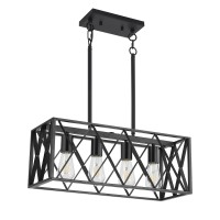 Keesfu Black Farmhouse Kitchen Island Lighting 4 Lights Pendant Lighting Fixtures Adjustable Height Industrial Dining Room Li