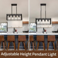 Keesfu Black Farmhouse Kitchen Island Lighting 4 Lights Pendant Lighting Fixtures Adjustable Height Industrial Dining Room Li