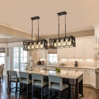 Keesfu Black Farmhouse Kitchen Island Lighting 4 Lights Pendant Lighting Fixtures Adjustable Height Industrial Dining Room Li