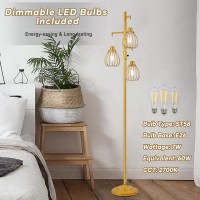 Dylbrihom Dimmable Industrial Floor Lamp Farmhouse Floor Lamps With 3 Elegant Teardrop Cages Gold Rustic Floor Lamps Tall Retr