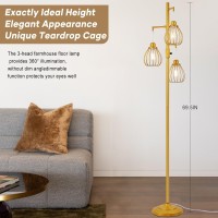 Dylbrihom Dimmable Industrial Floor Lamp Farmhouse Floor Lamps With 3 Elegant Teardrop Cages Gold Rustic Floor Lamps Tall Retr