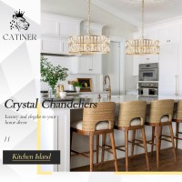 Catiner Modern Crystal Chandelier For Dining Room Gold Semi Flush Mount Ceiling Light Fixtures 18 Large Round Crystal Pendant