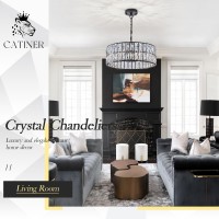 Catiner Black Crystal Chandelier 6Lights Crystal Pendant Light Large 18 Inches Drum Semi Flush Mount Ceiling Lights For Dining