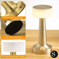 Silver One Gold Metal Cordless Lamp - 3 Colors Rechargeable Table Lamp - Touch Lamp For Bedroom Nightstand, Living Room, Bed Room,Tables, Restaurant - Led Desk Lamp