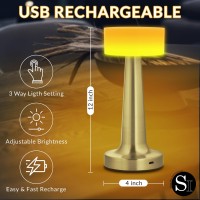 Silver One Gold Metal Cordless Lamp - 3 Colors Rechargeable Table Lamp - Touch Lamp For Bedroom Nightstand, Living Room, Bed Room,Tables, Restaurant - Led Desk Lamp