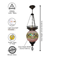 Angora Sofia Turkish Lighting | 100% Handmade In Turkey, Mosaic Glass, Mediterranean, Bohemian, Turkish Moroccan Hanging Pendant Lamps For Living Room, Bedroom And Home Office | 26.38 Inches